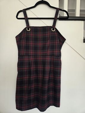 Forever 21 Red and Black Plaid Mini Dress with Gold Ring Straps
